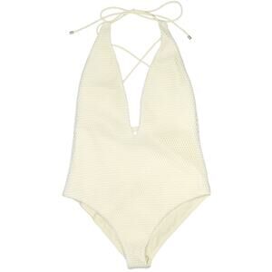 SAND & BLUE Cher mesh net plunge neck luxe one piece swimsuit in ecru Size L NEW